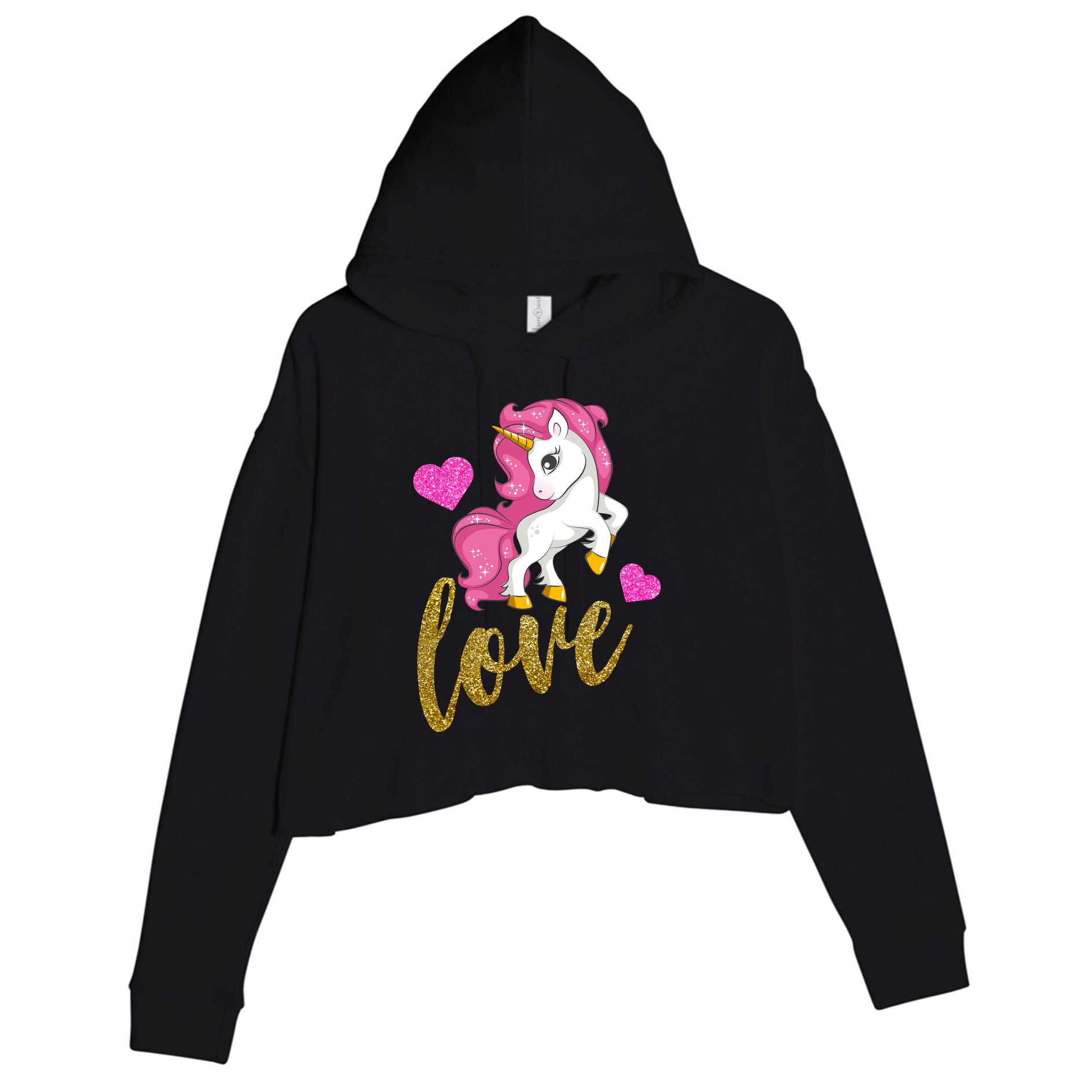 Valentines Day Cute Unicorn Love Crop Fleece Hoodie