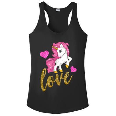 Valentines Day Cute Unicorn Love Ladies PosiCharge Competitor Racerback Tank