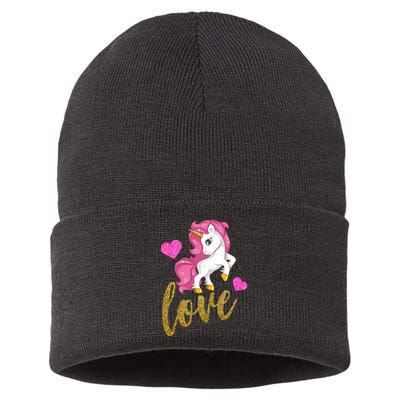 Valentines Day Cute Unicorn Love Sustainable Knit Beanie