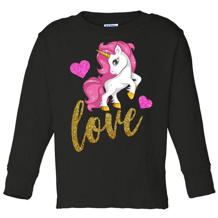 Valentines Day Cute Unicorn Love Toddler Long Sleeve Shirt