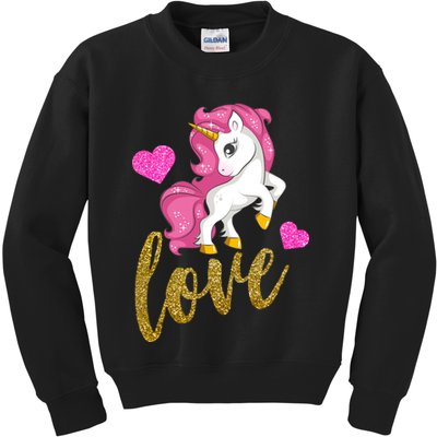 Valentines Day Cute Unicorn Love Kids Sweatshirt