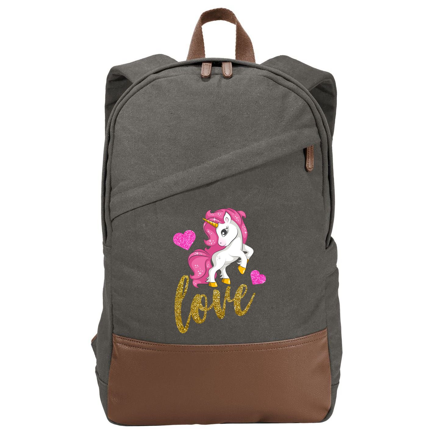 Valentines Day Cute Unicorn Love Cotton Canvas Backpack