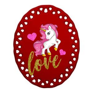 Valentines Day Cute Unicorn Love Ceramic Oval Ornament