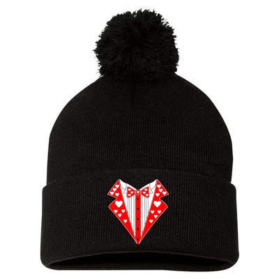 Valentine's Day Heart Tuxedo Pom Pom 12in Knit Beanie