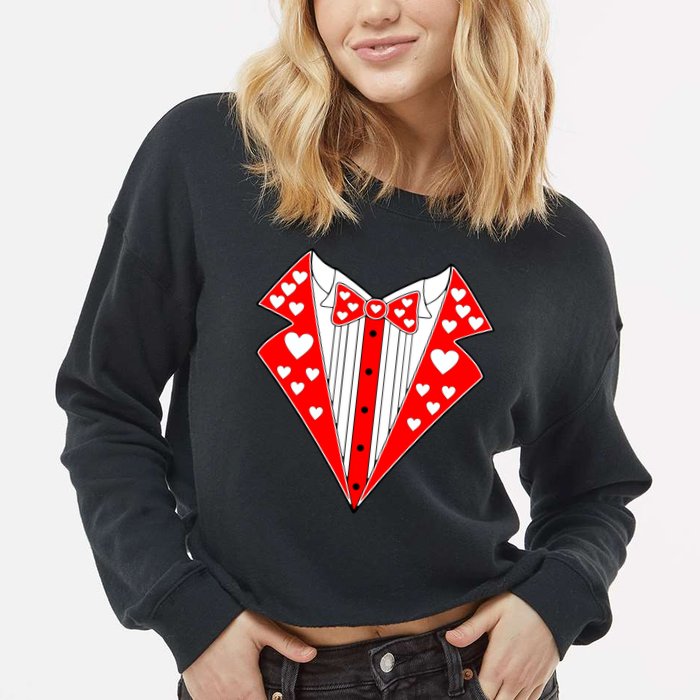Valentine's Day Heart Tuxedo Cropped Pullover Crew