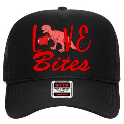 Valentines Day Love Bites Dinosaur High Crown Mesh Back Trucker Hat