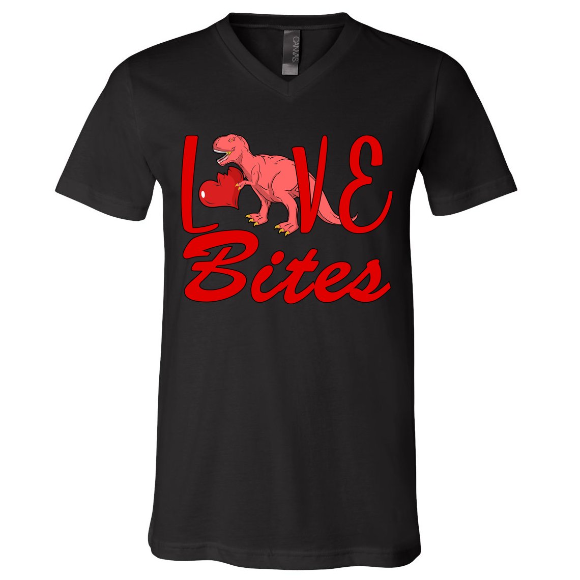 Valentines Day Love Bites Dinosaur V-Neck T-Shirt
