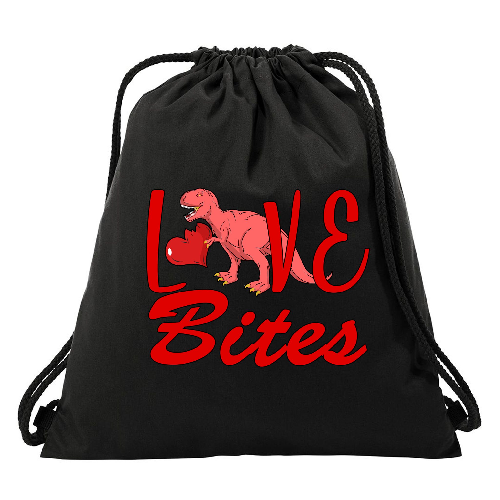 Valentines Day Love Bites Dinosaur Drawstring Bag
