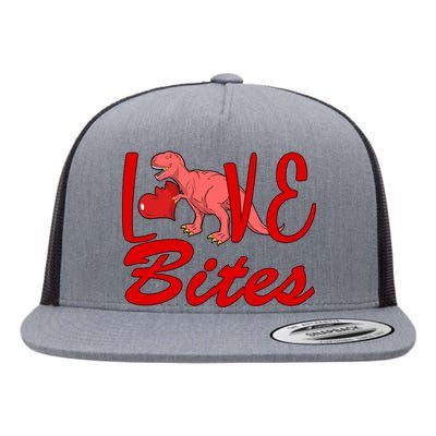 Valentines Day Love Bites Dinosaur Flat Bill Trucker Hat