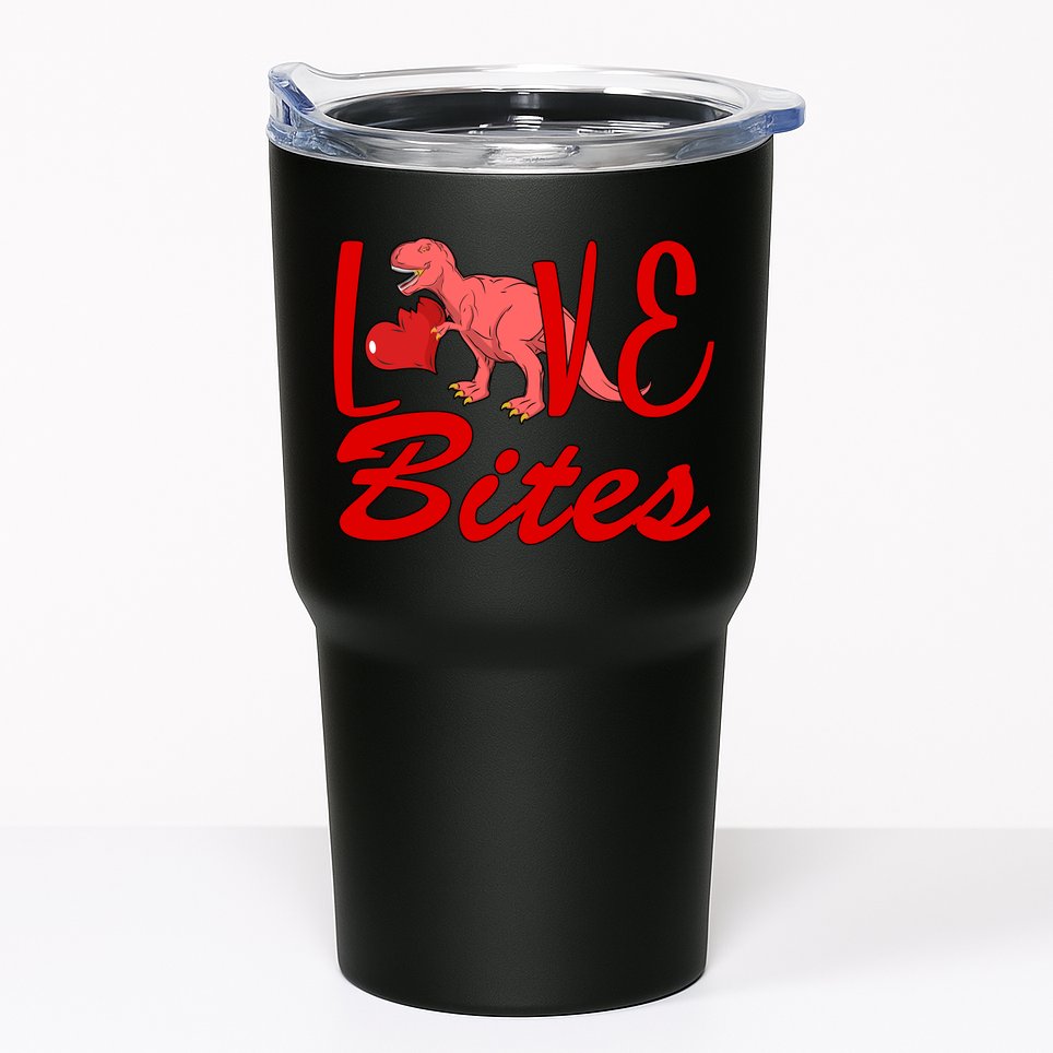 Valentines Day Love Bites Dinosaur Tumbler