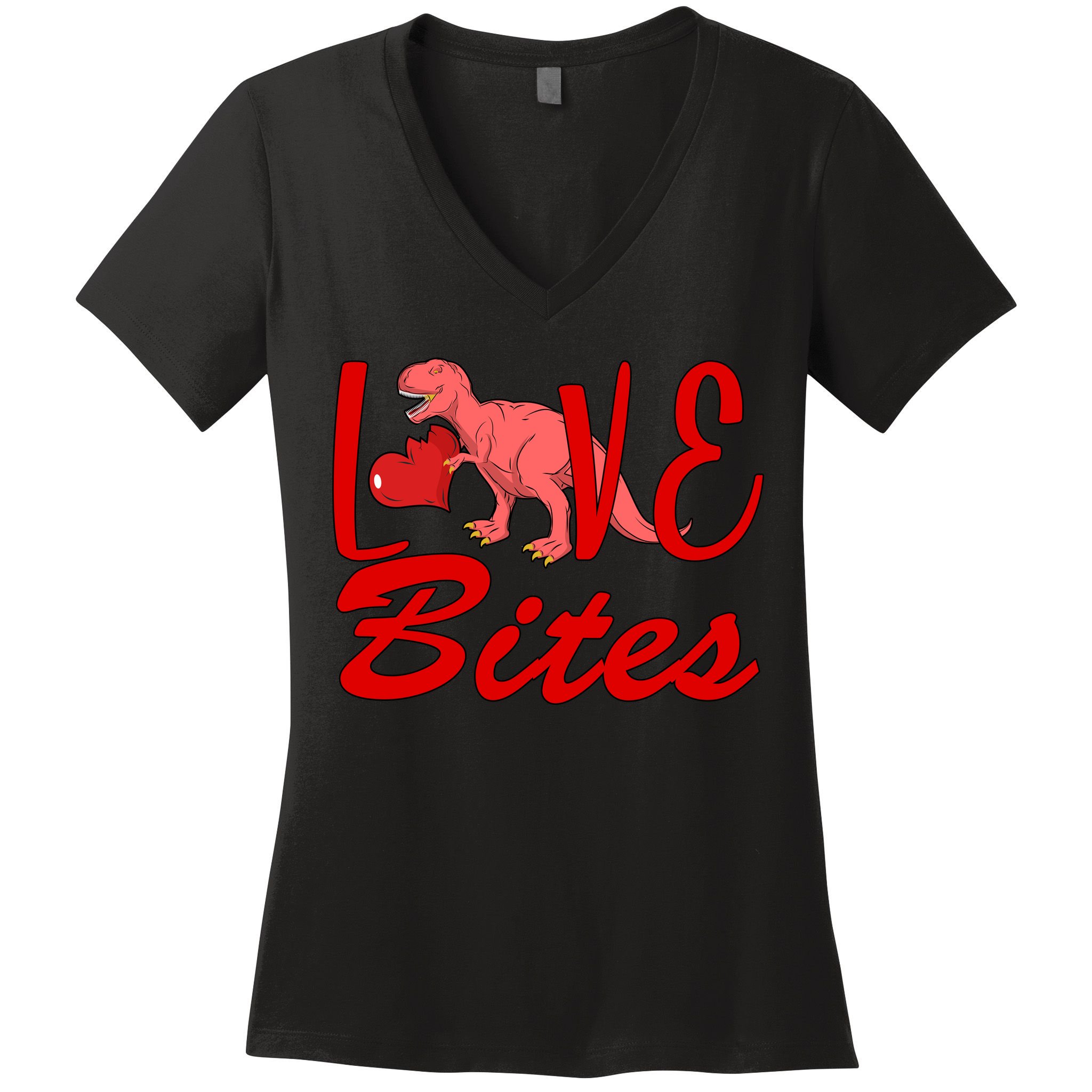 Valentines Day Love Bites Dinosaur Women's V-Neck T-Shirt