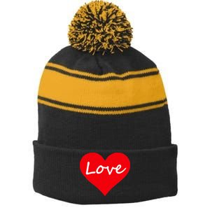 Valentine's Day Love Heart Stripe Pom Pom Beanie