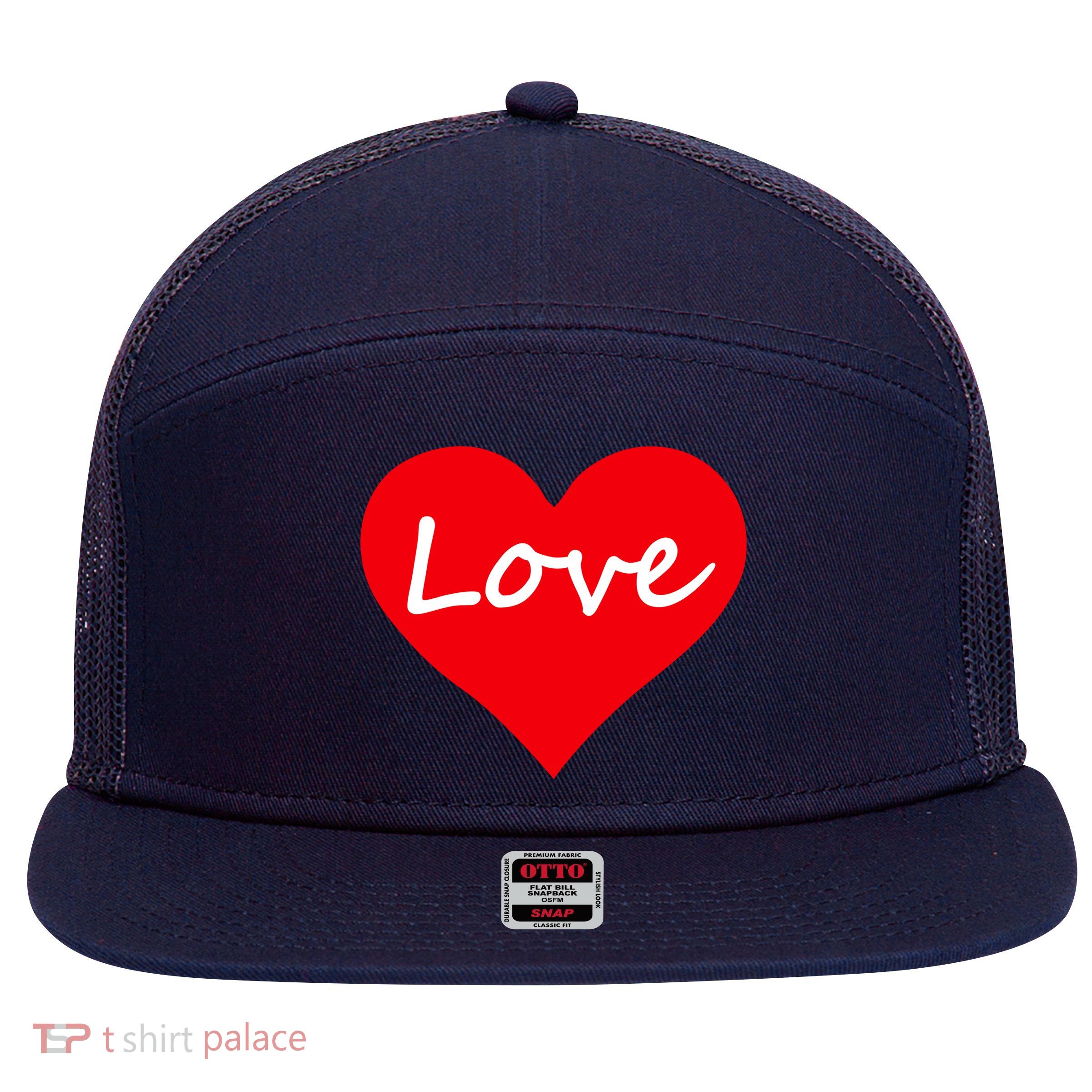 Valentine's Day Love Heart 7 Panel Mesh Trucker Snapback Hat