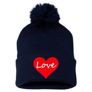 Valentine's Day Love Heart Pom Pom 12in Knit Beanie