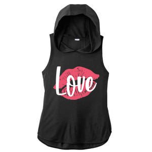 Valentines Day Love Lips Ladies PosiCharge Tri-Blend Wicking Draft Hoodie Tank