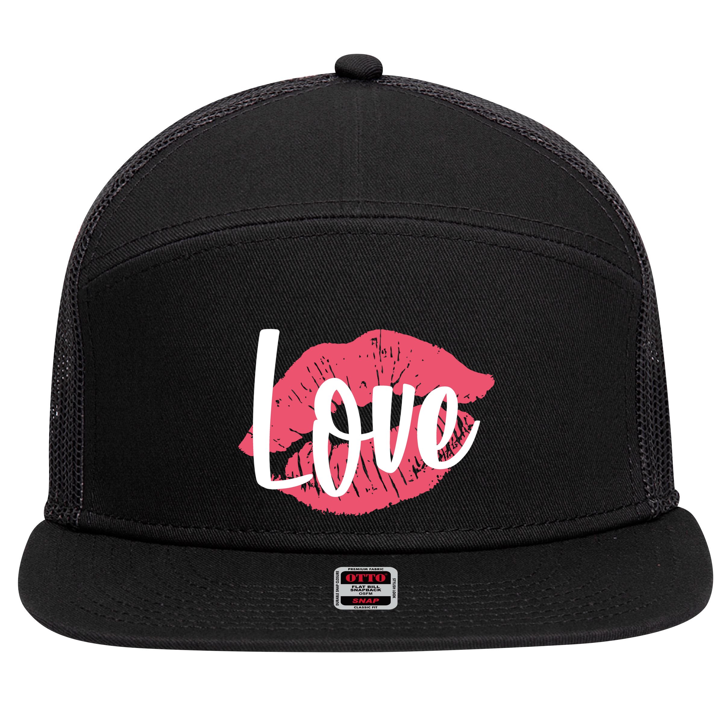 Valentines Day Love Lips 7 Panel Mesh Trucker Snapback Hat