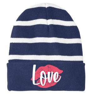 Valentines Day Love Lips Striped Beanie with Solid Band