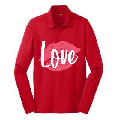 Valentines Day Love Lips Silk Touch Performance Long Sleeve Polo