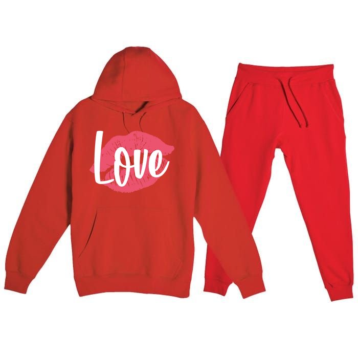 Valentines Day Love Lips Premium Hooded Sweatsuit Set