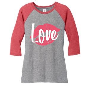 Valentines Day Love Lips Women's Tri-Blend 3/4-Sleeve Raglan Shirt