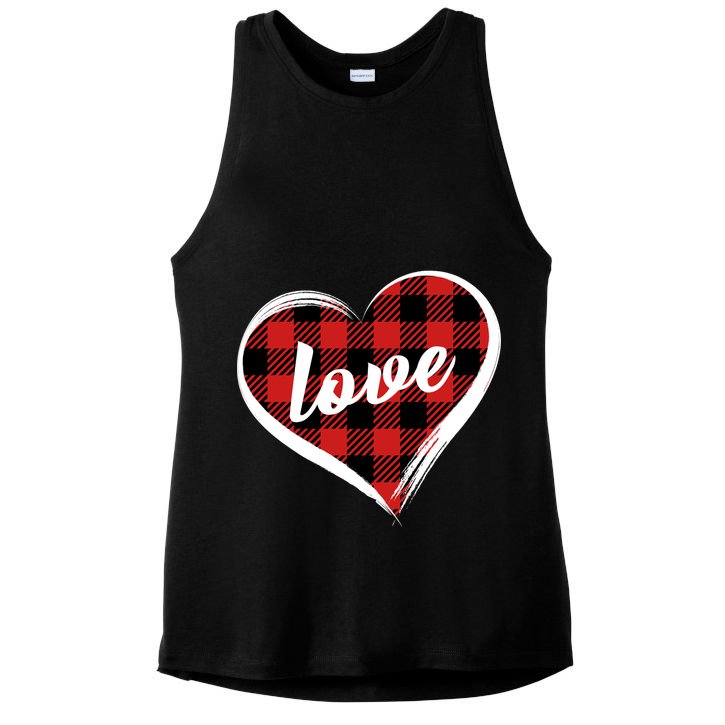Valentines Day Love Plaid Heart Ladies PosiCharge Tri-Blend Wicking Tank