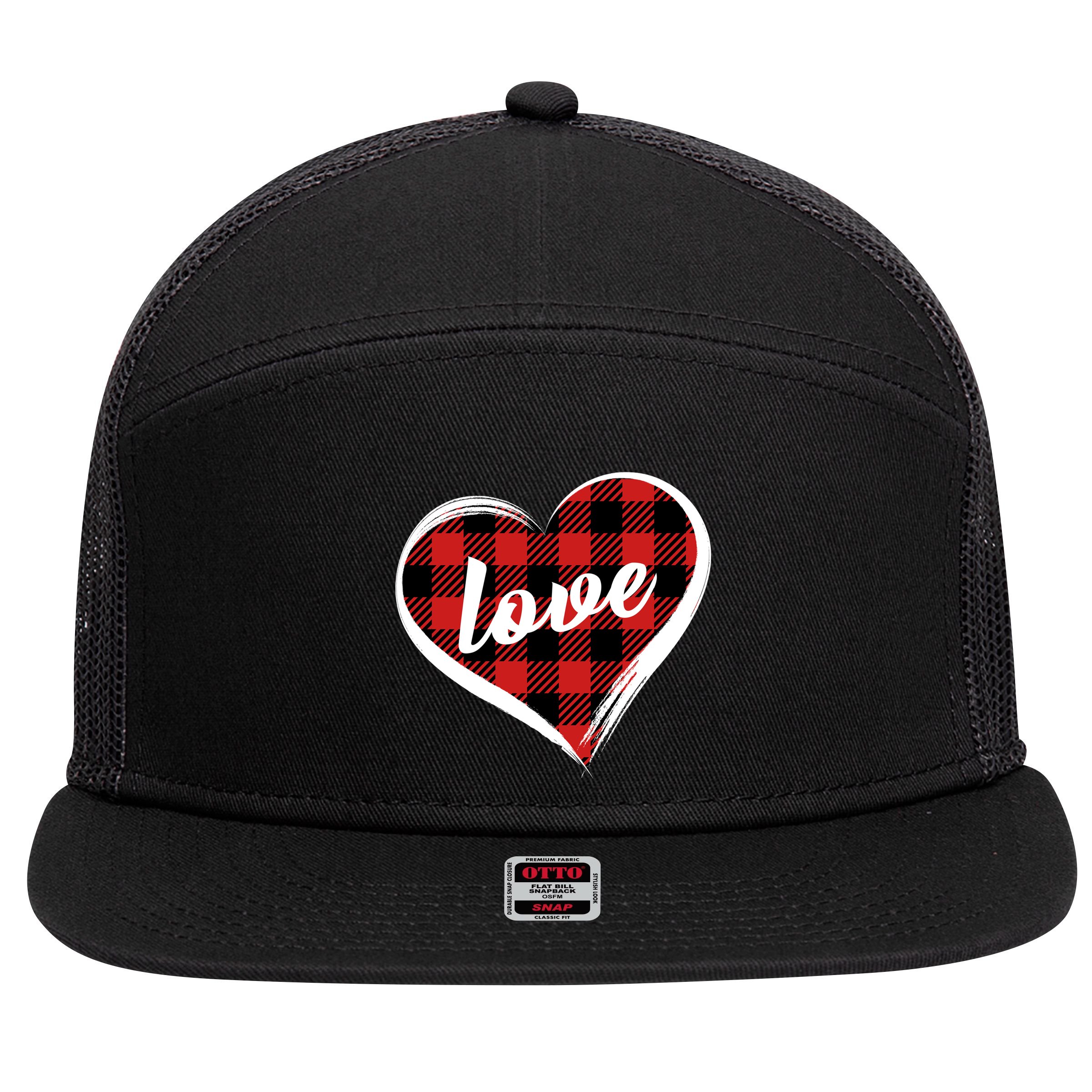 Valentines Day Love Plaid Heart 7 Panel Mesh Trucker Snapback Hat