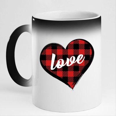 Valentines Day Love Plaid Heart 11oz Black Color Changing Mug