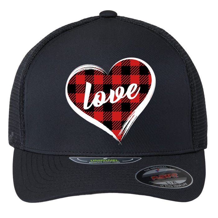 Valentines Day Love Plaid Heart Flexfit Unipanel Trucker Cap