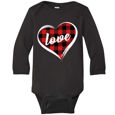 Valentines Day Love Plaid Heart Baby Long Sleeve Bodysuit