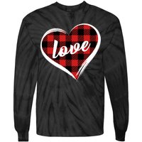 Valentines Day Love Plaid Heart Tie-Dye Long Sleeve Shirt