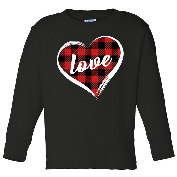 Valentines Day Love Plaid Heart Toddler Long Sleeve Shirt