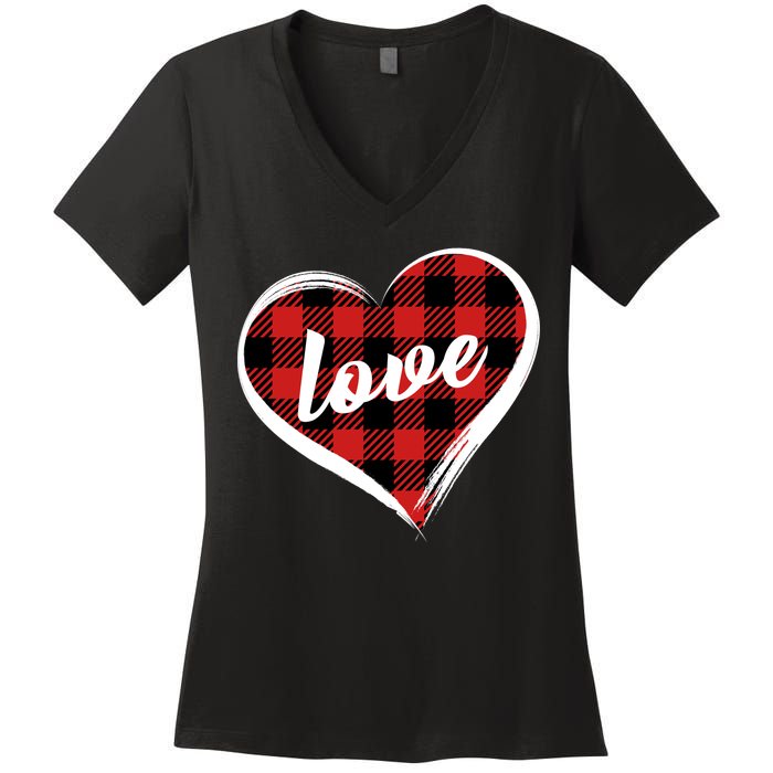 Valentines Day Love Plaid Heart Women's V-Neck T-Shirt