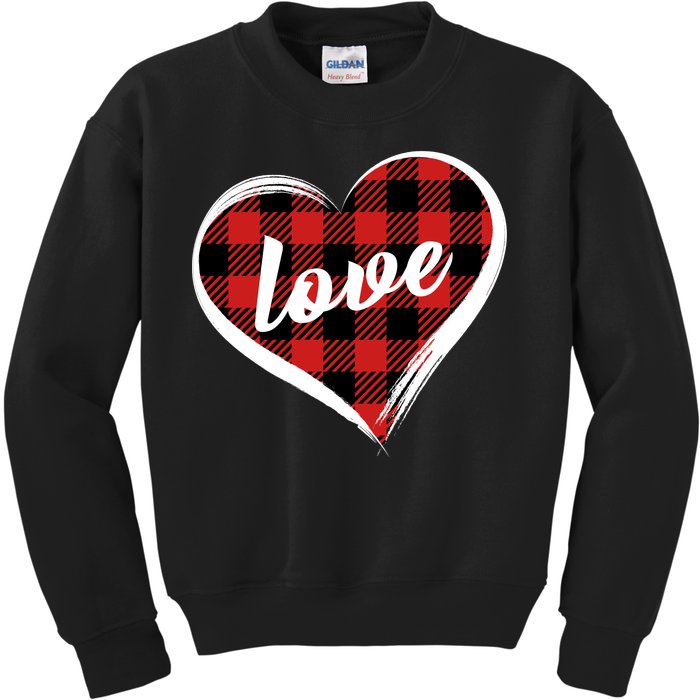 Valentines Day Love Plaid Heart Kids Sweatshirt