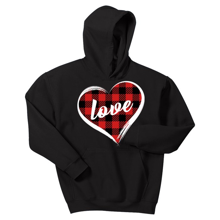 Valentines Day Love Plaid Heart Kids Hoodie