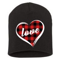 Valentines Day Love Plaid Heart Short Acrylic Beanie