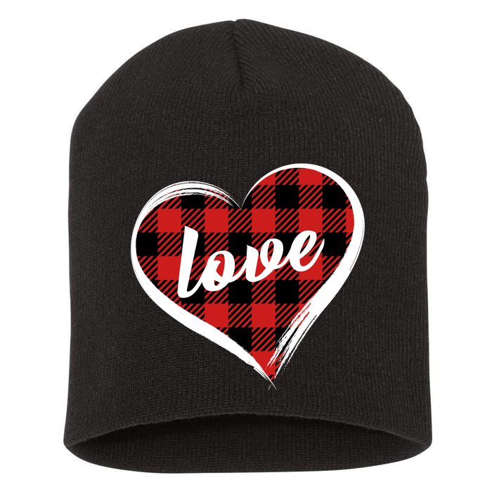 Valentines Day Love Plaid Heart Short Acrylic Beanie