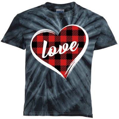 Valentines Day Love Plaid Heart Kids Tie-Dye T-Shirt