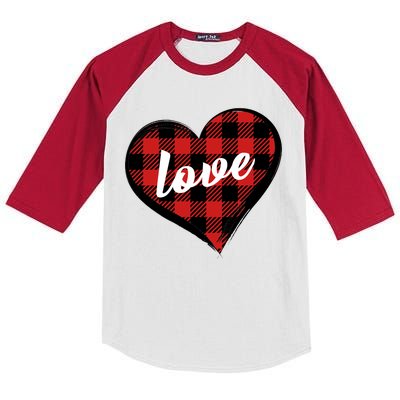 Valentines Day Love Plaid Heart Kids Colorblock Raglan Jersey