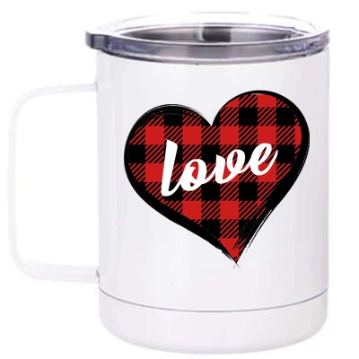 Valentines Day Love Plaid Heart 12 oz Stainless Steel Tumbler Cup