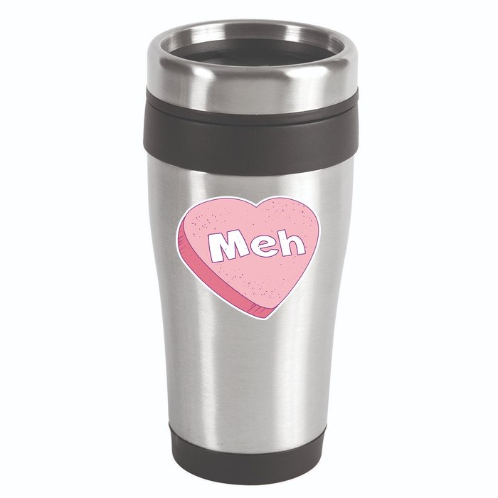 Valentine's Day Meh Conversation Heart Candy 16oz Travel Tumbler