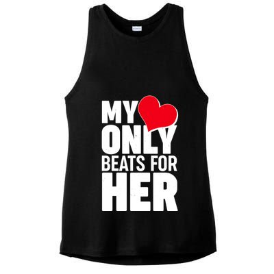 Valentine's Day My Heart Only Beats for Her Matching Couples Ladies PosiCharge Tri-Blend Wicking Tank
