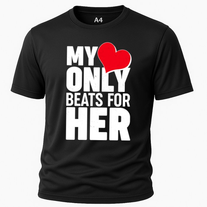 Valentine's Day My Heart Only Beats for Her Matching Couples Cooling Performance Crew T-Shirt