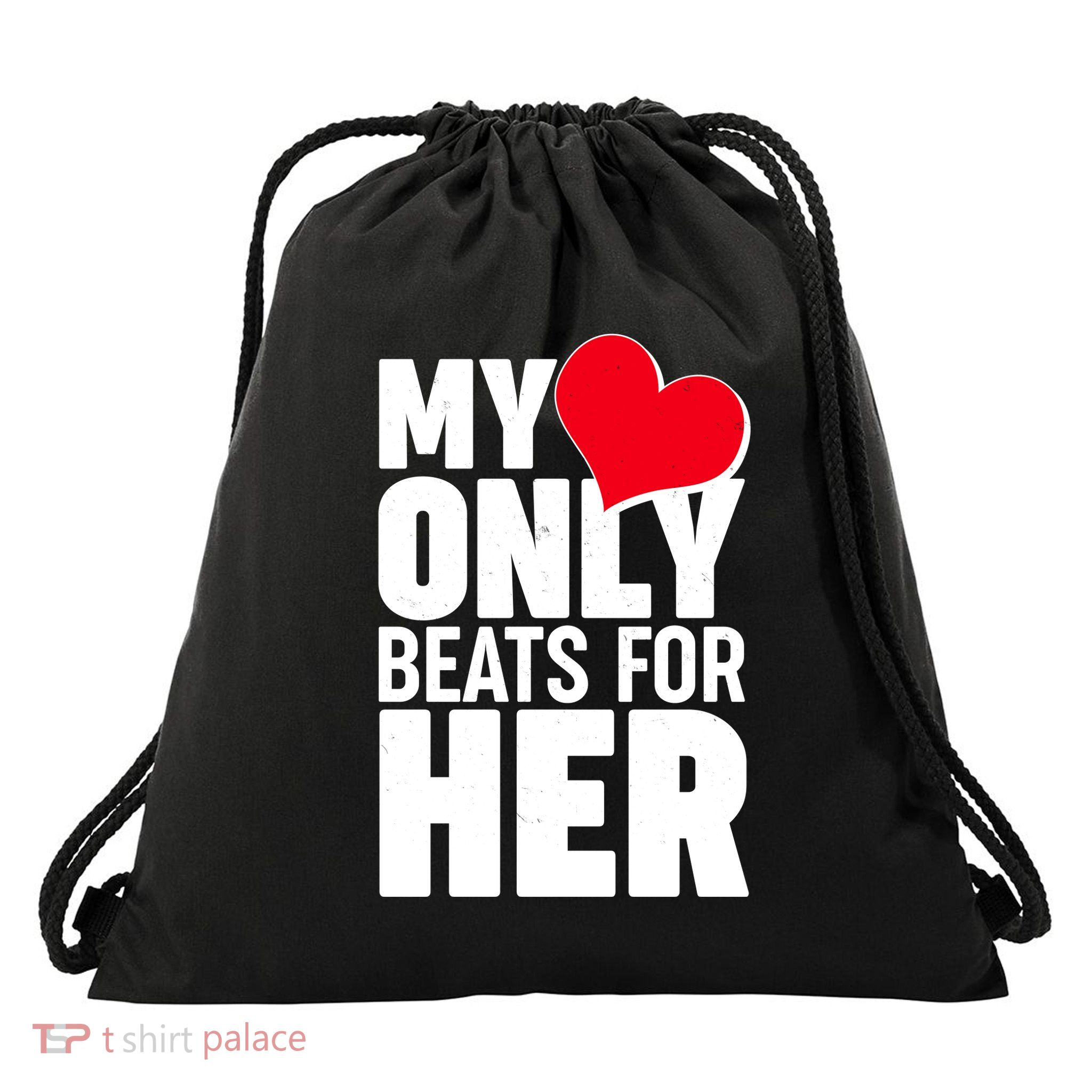 Valentine's Day My Heart Only Beats for Her Matching Couples Drawstring Bag