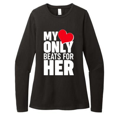 Valentine's Day My Heart Only Beats for Her Matching Couples Womens CVC Long Sleeve Shirt