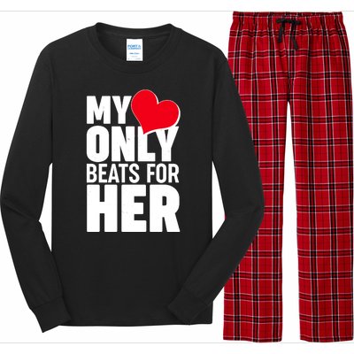 Valentine's Day My Heart Only Beats for Her Matching Couples Long Sleeve Pajama Set