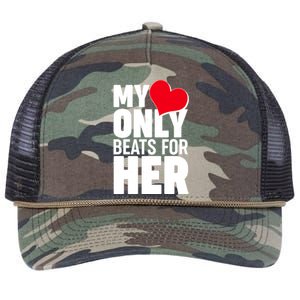 Valentine's Day My Heart Only Beats for Her Matching Couples Retro Rope Trucker Hat Cap