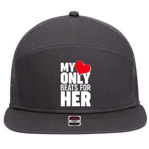 Valentine's Day My Heart Only Beats for Her Matching Couples 7 Panel Mesh Trucker Snapback Hat