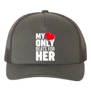 Valentine's Day My Heart Only Beats for Her Matching Couples Yupoong Adult 5-Panel Trucker Hat