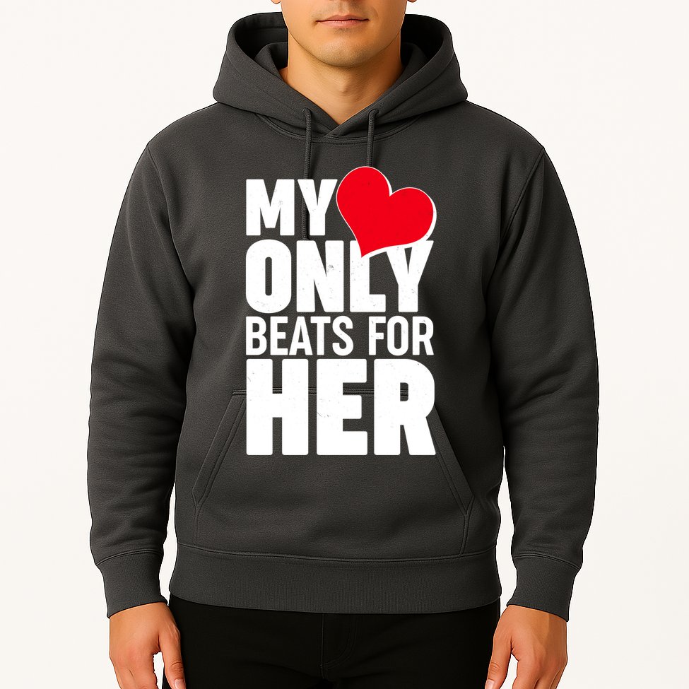 Valentine's Day My Heart Only Beats for Her Matching Couples Hoodie