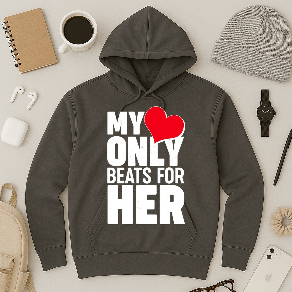 Valentine's Day My Heart Only Beats for Her Matching Couples Hoodie